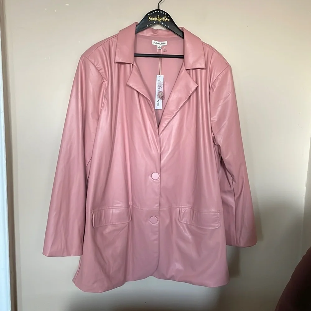 For Love & Lemons Barbie Pink Talia Boyfriend Oversized Faux Leather Blazer